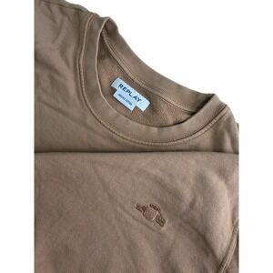 REPLAY Mens Crew Neck SWEATSHIRT LARGE BROWN ORGANIC Cotton LOGO